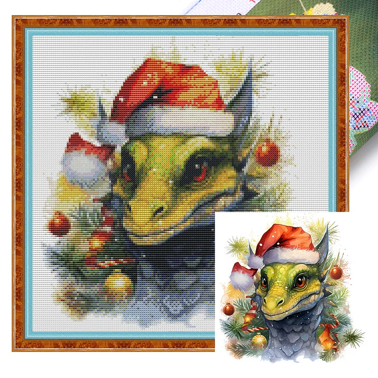 Christmas Wreath Pterosaur- 11CT - 3 Strands Threads Printed cross stitch - 40*40cm(Canvas)