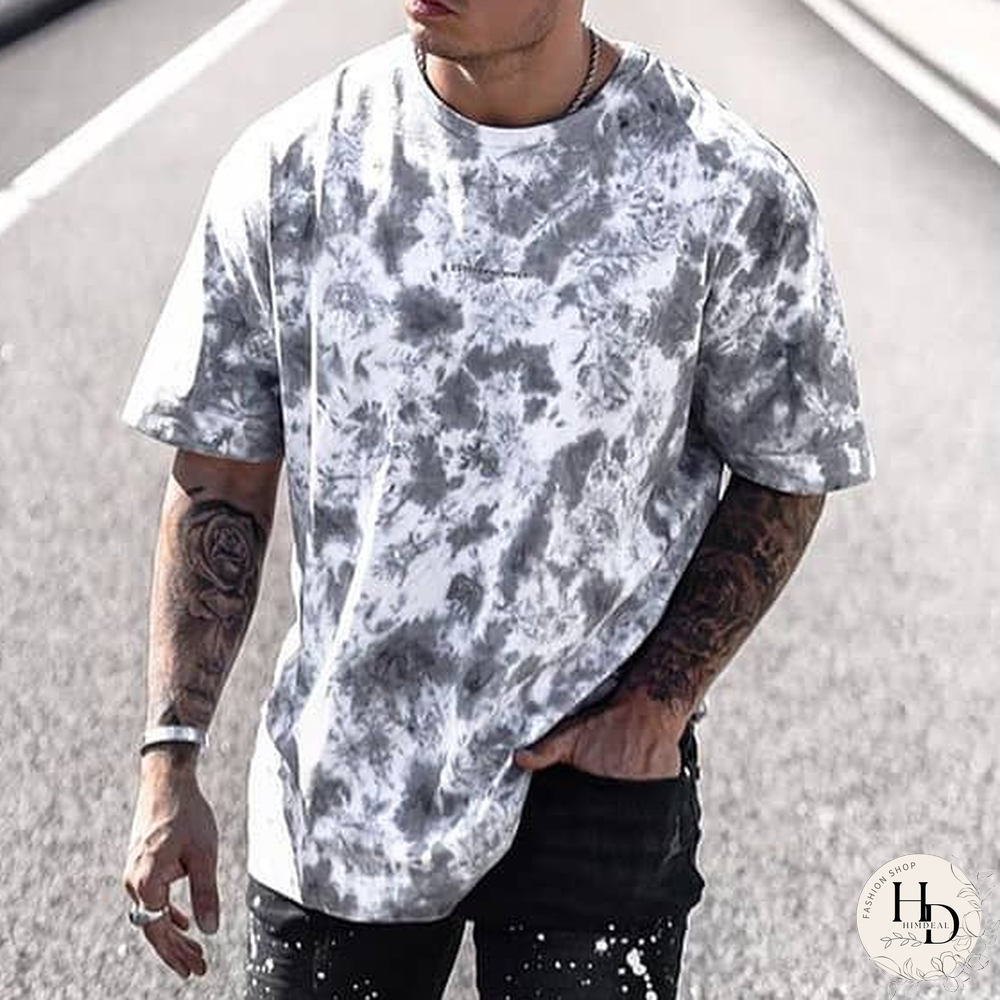 Men's Casual Tie-Dye Print Short Sleeve Round Neck T-Shirt