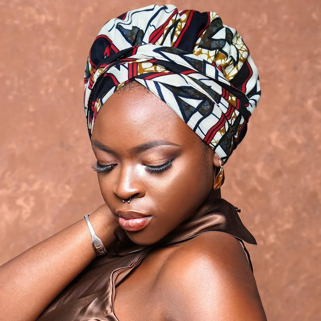 African Print Head Wrap With Satin-Lined-AW1849