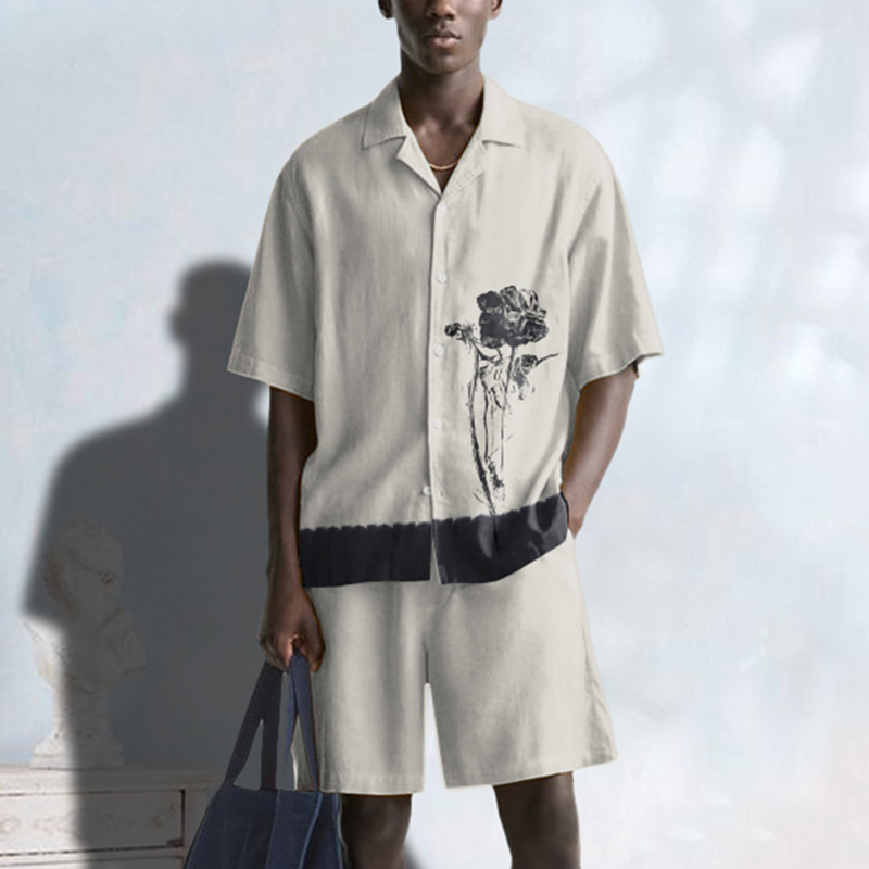 Loveciss®/ Flower Ink Painting Printed Shirt And Shorts Co-Ord