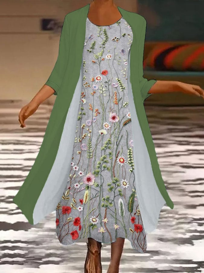 Women's Floral Print Two Piece Casual Dress
