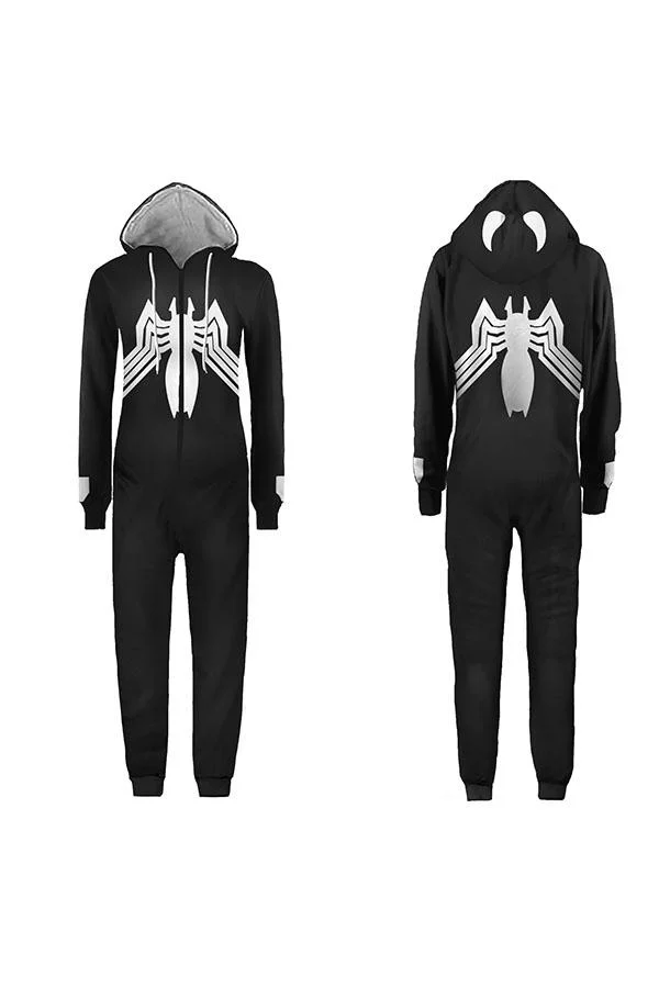 Long Sleeve Hooded Mens Halloween Spider-Man Costume Pajama Black