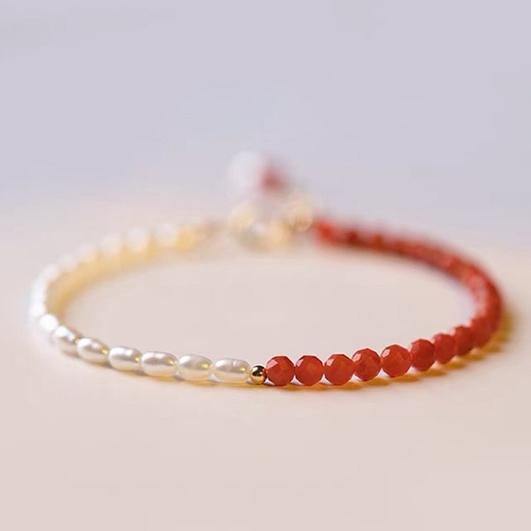 Magpie - Red Agate With Pearl Gemstone Bracelet