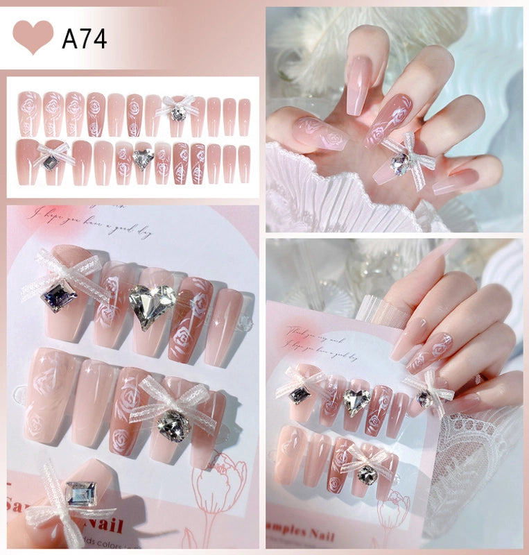 Cute Sweet Color Block Flower ABS Press-on Nails 1 Set