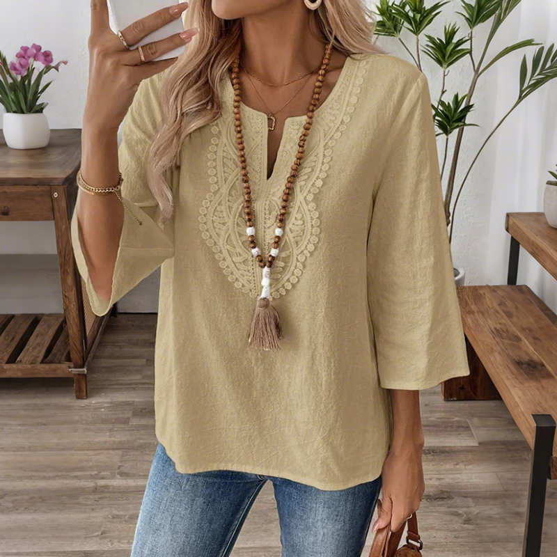 Elegant Lace-trimmed Comfortable V-neck Shirt wearshes
