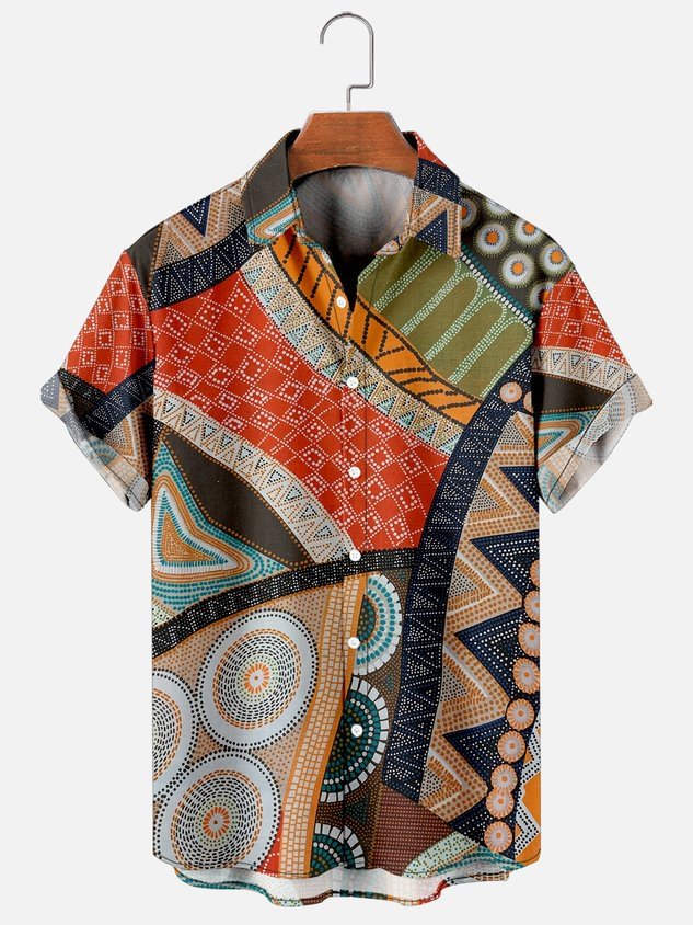 Mens Nation Tribal Print Casual Breathable Short Sleeve Hawaiian Shirts