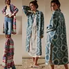 Women's Vintage Ethnic Pattern Turn-Down Collar Long Cardigan Shirt Jacket 