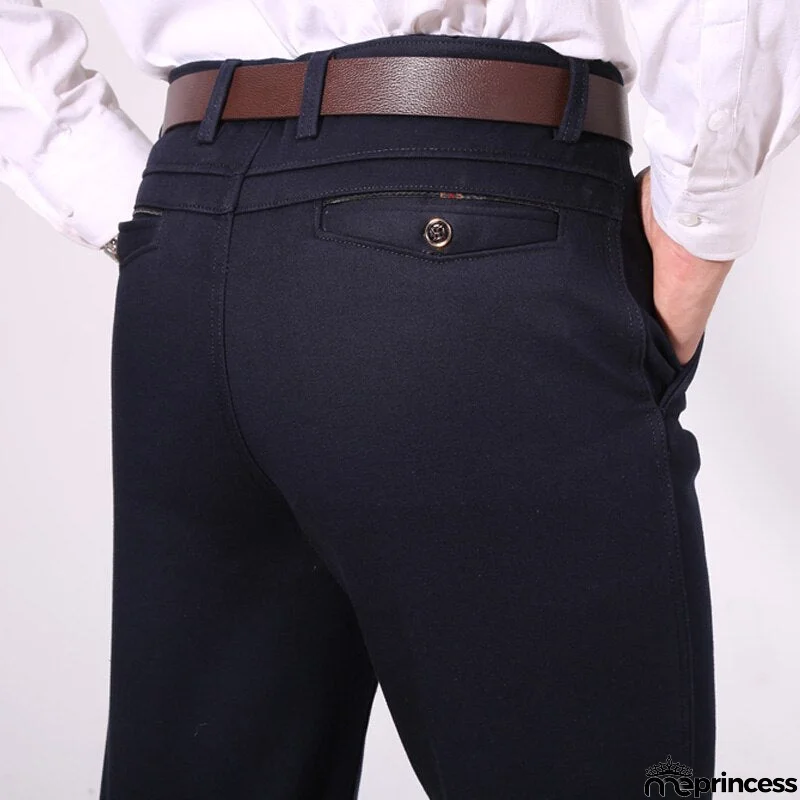 Men's Mid Waist Plain Zipper Fly Closure Thick Fleece Warm Pants