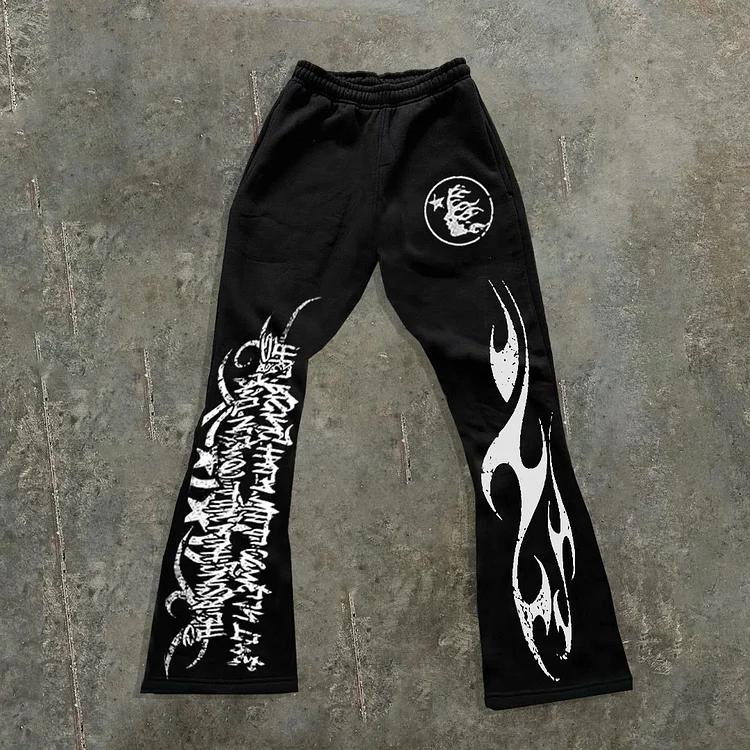 Hellstar Flame Abstract Star Graphic Flared Trousers