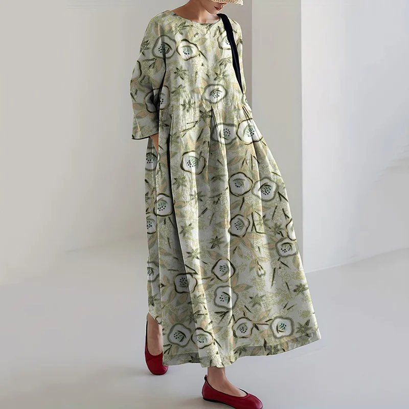 Japanese Art Sakura Print Midi Dress