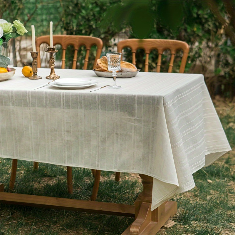 Elegant Square Linen Tablecloth with Lace Trim - Stain-Resistant, Washable, Perfect for Kitchen, Picnics, Camping & Dining Decor