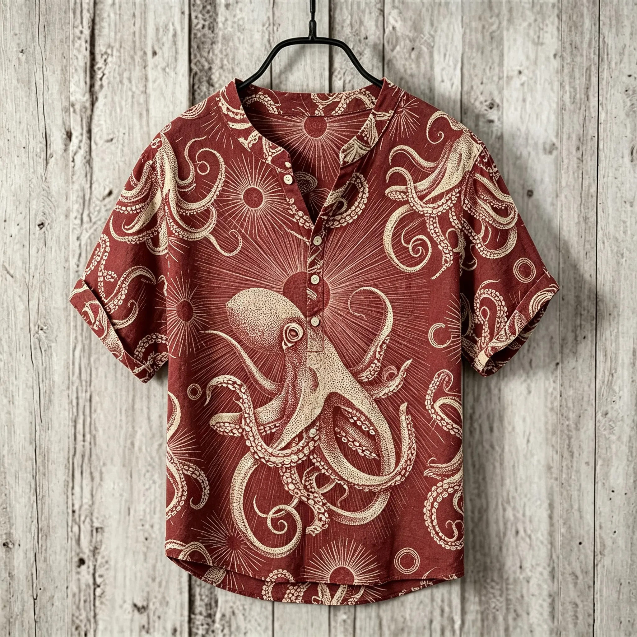 Men's Retro Japanese Octopus Print Shirt artswardrobe