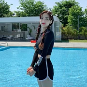 Korean Long Sleeve Rashguard Swimwear Women Print Swimsuit Surfing Suit Diving Conservative Sporty Boxer Two Piece Bikini Set