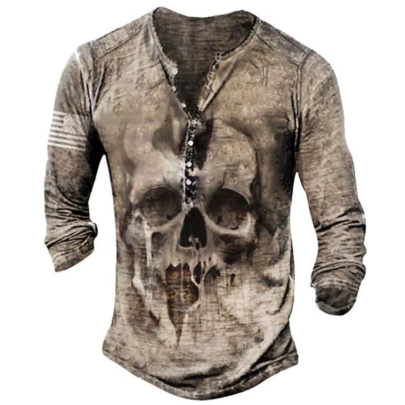 Men's V-neck Digital Print Slim Fit Pullover T-shirt