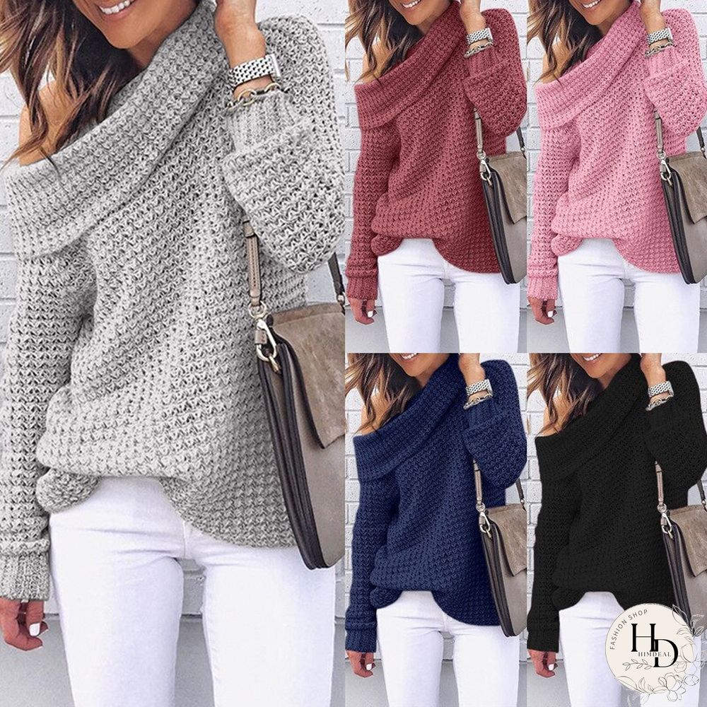 Autumn Off Shoulder Sweater Women Pullover Sweater Warm Winter Knitted Sweater Ladies Long Sleeve Women Loose Sweater Female