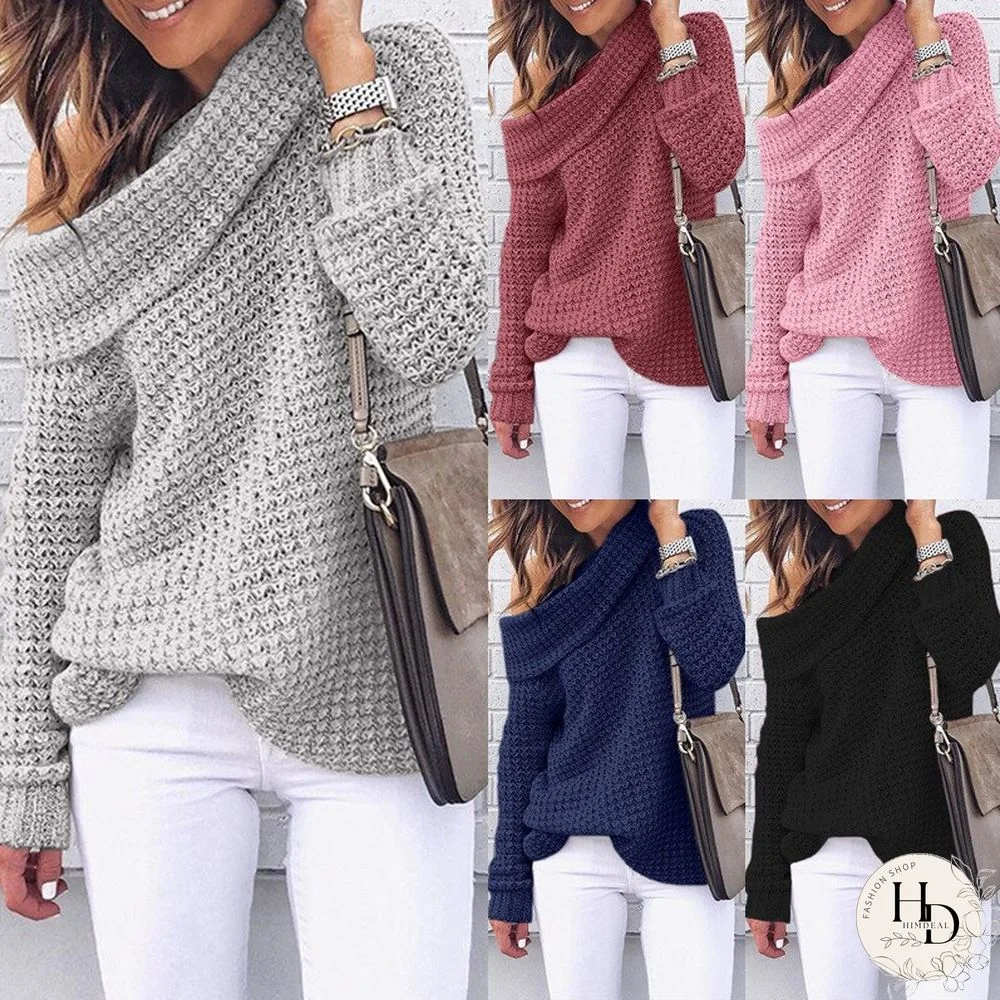 Autumn Off Shoulder Sweater Women Pullover Sweater Warm Winter Knitted Sweater Ladies Long Sleeve Women Loose Sweater Female