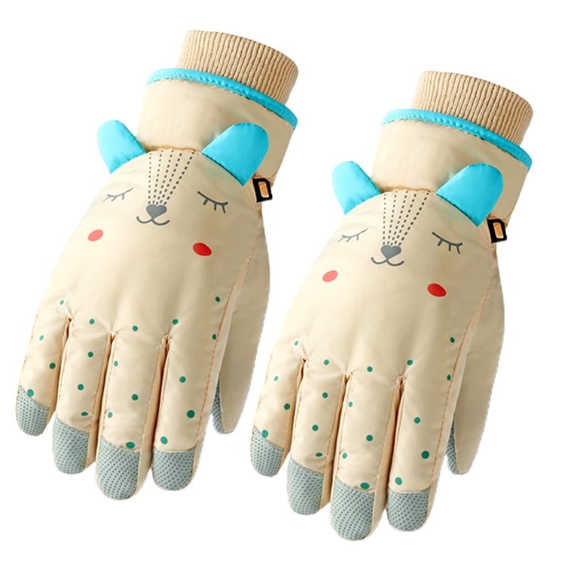 Kids Winter Waterproof Snow Gloves Children Cartoon Ears Thermal