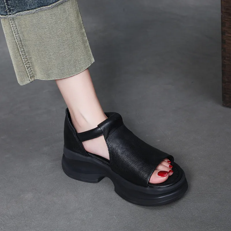Yyvonne Head-Level Cower Hand-Bag Root Magic Stick Thick Soles Ultra-Light Sandals Summer Ladies Hollow Pine Pastry Sandals