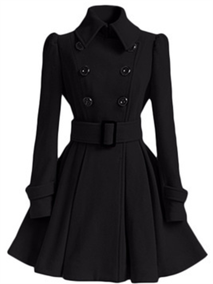 Women's Coat Daily WorkWear Winter Fall Long Coat Regular Fit Elegant & Luxurious Jacket Long Sleeve With Belt Black Gray | 168DEAL