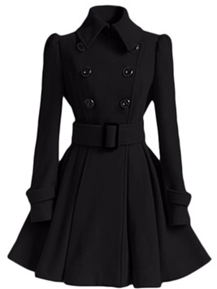 Women's Coat Daily WorkWear Winter Fall Long Coat Regular Fit Elegant & Luxurious Jacket Long Sleeve With Belt Black Gray-Cosfine