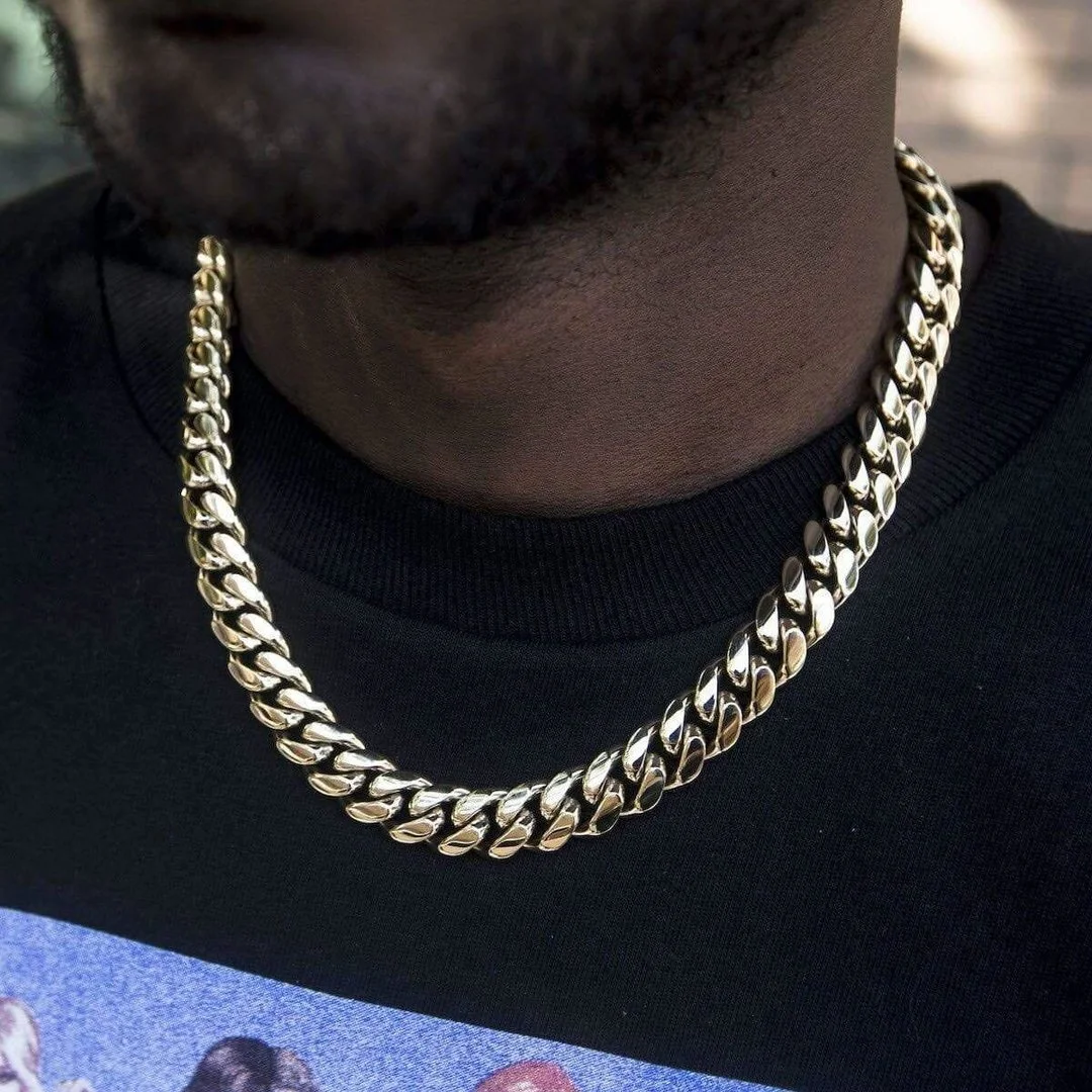13MM Gold Miami Cuban Link Chain Men Necklace-VESSFUL