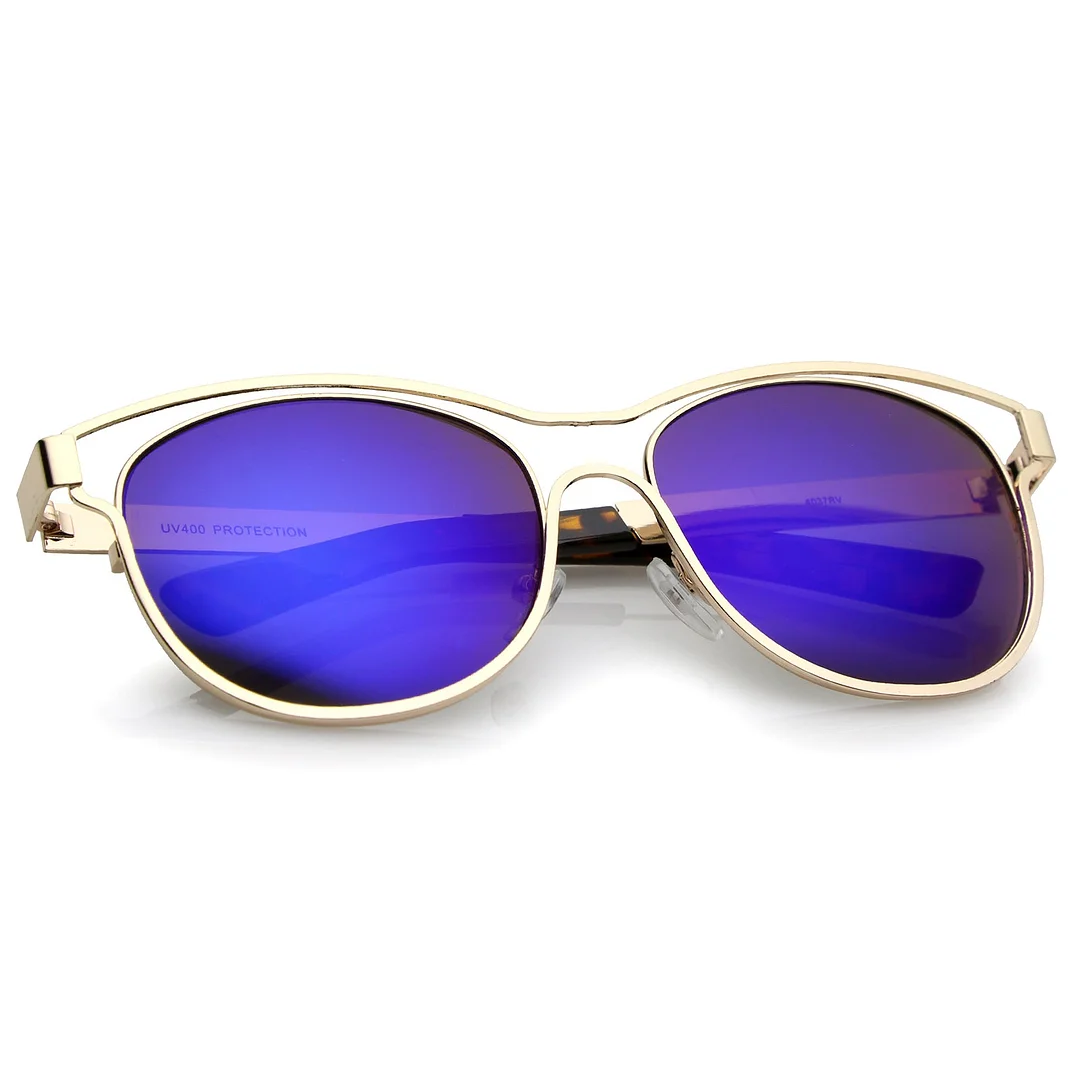 Modern Open Metal Colored Mirror Lens Horn Rimmed glasses 56mm