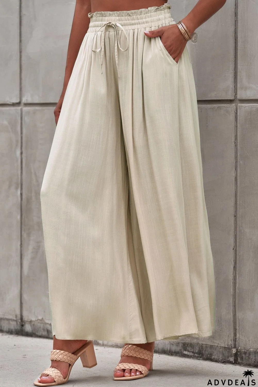 Drawstring Waist Wide Leg Pants