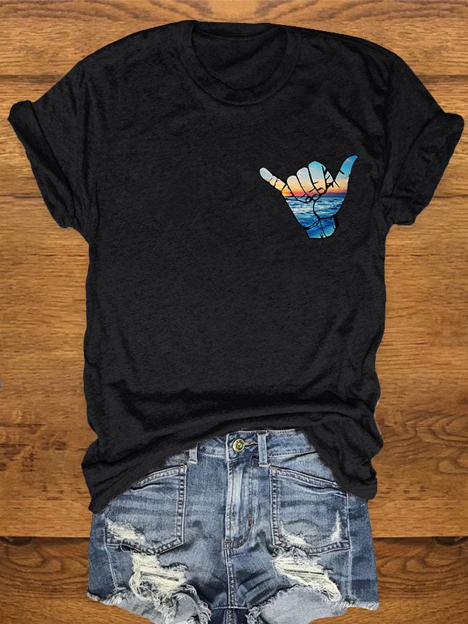 Women's Hawaiian Shaka Gesture Print T-shirt