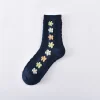 3D Jacquard Flower Cotton Medium Height Women Socks 