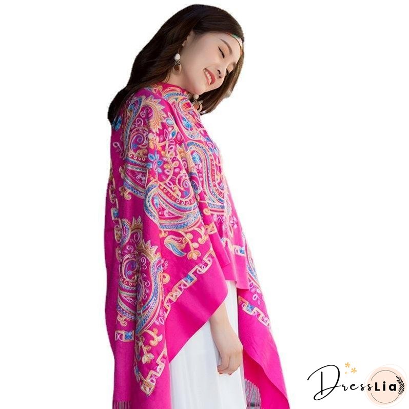 Tibetan and Nepal embroidered flower imitation cashmere scarf for women outside with sunscreen air-conditioning shawl