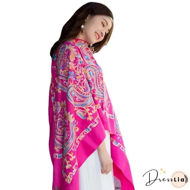 Tibetan and Nepal embroidered flower imitation cashmere scarf for women outside with sunscreen air-conditioning shawl