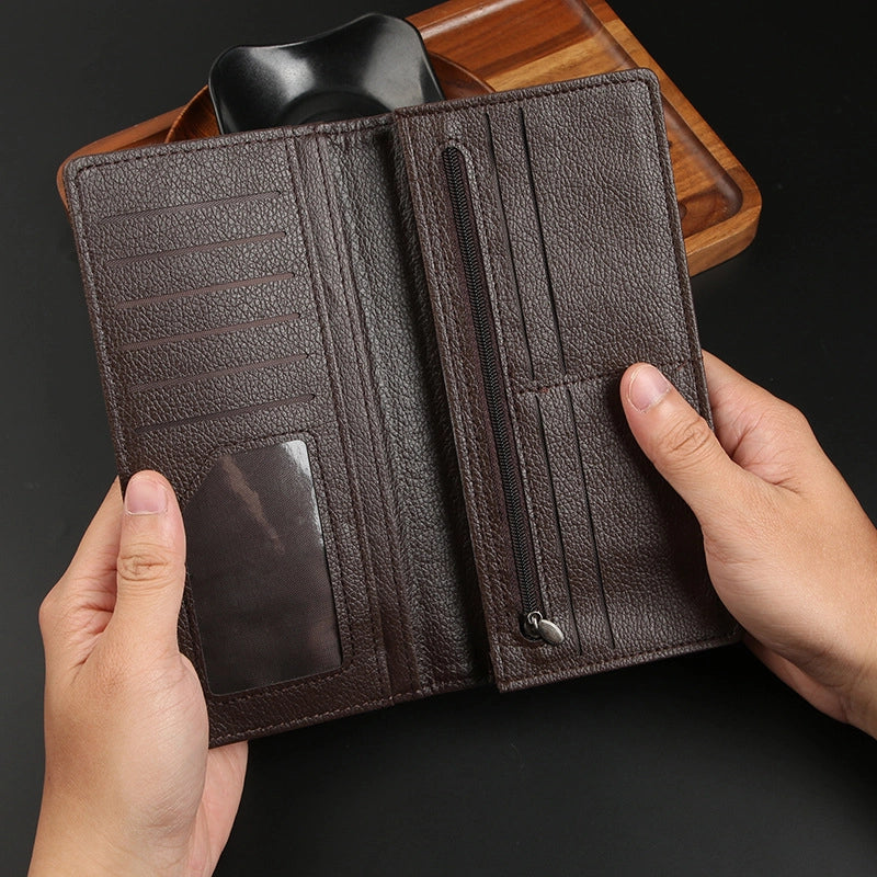 Men’s Solid Color Pu Leather Flip Cover Long Wallets