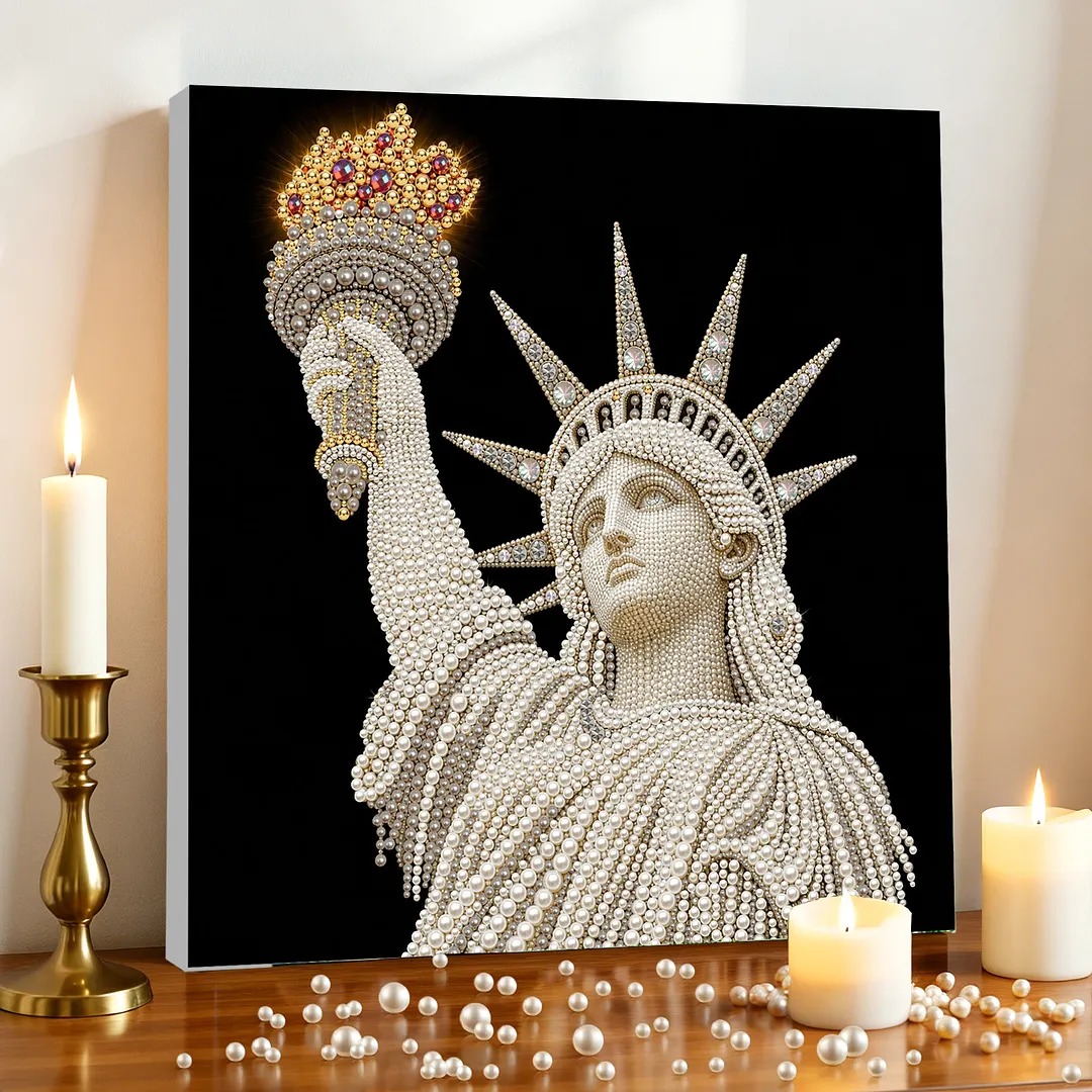 Statue of Liberty DIY Pearl Painting Art Kits with Frame 11.81x11.81In Pearl Gem Paintings Picture Arts Craft for Adults Beginners Home Wall Decor
