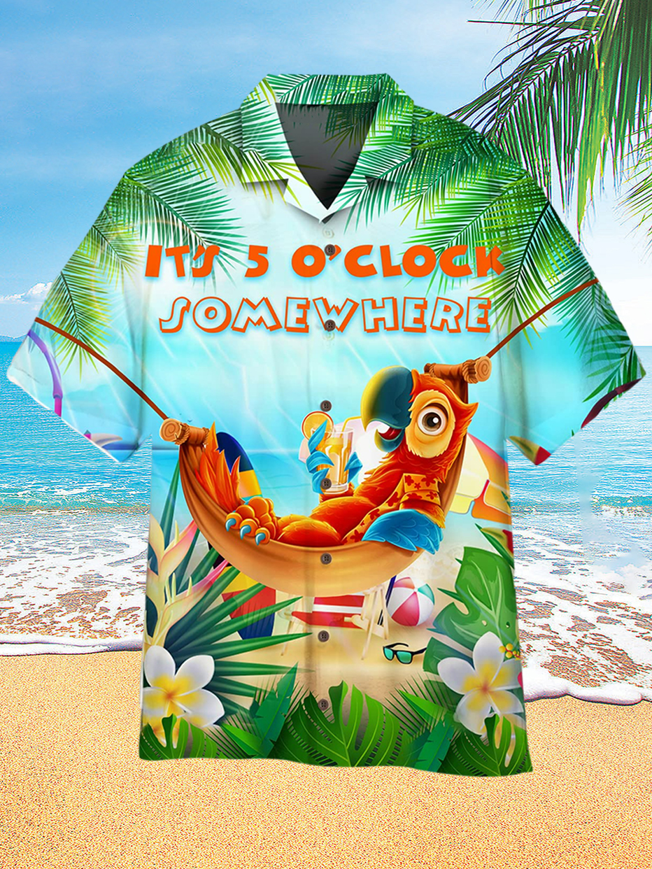 Parrot Hawaiian Vacation Print Short Sleeve Shirt PLUSCLOTHESMAN