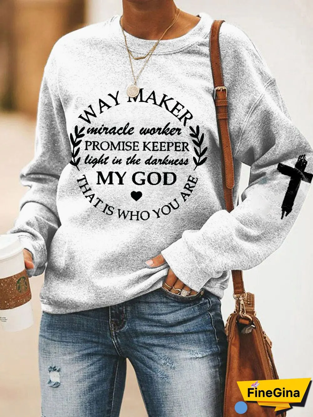 Women's Way Maker Cross Faith Print Casual Sweatshirt
