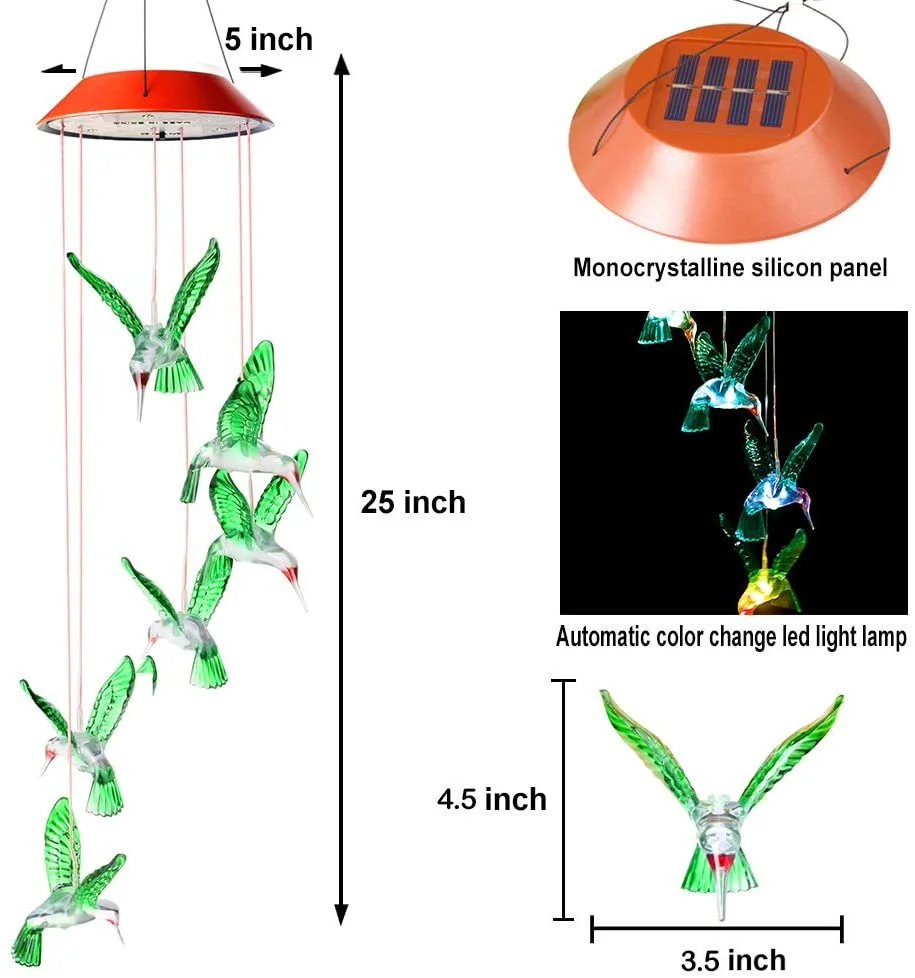 Solar LED Hummingbird Wind Chimes