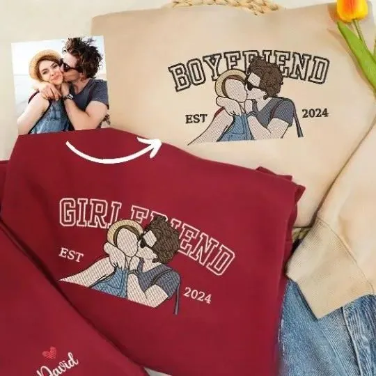 Personalized Girlfriend & Boyfriend Embroidered Portrait from Photo Hoodie