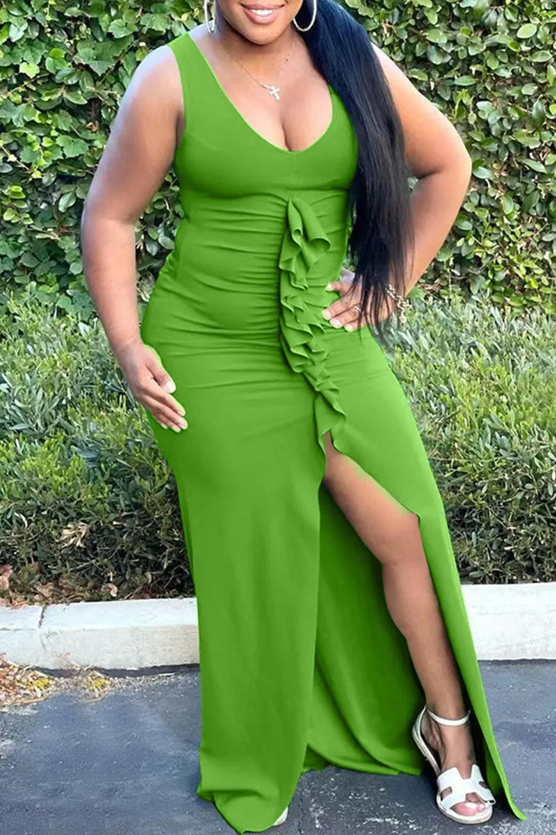 Drawstring Asymmetrical Neck Slit Dress main image 0
