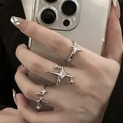 Vintage Irregular Cross Star Ring for Women Men Punk Gothic Ring Sliver Color Adjustable Couple Rings Y2K Jewelry Party Gifts