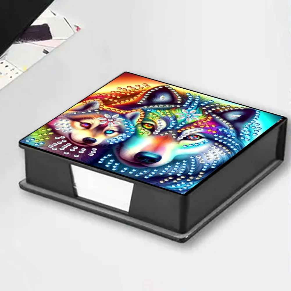 PU 5D Diamond Painting Kit Note Box DIY Diamond Art Notepad Box (Wolf)