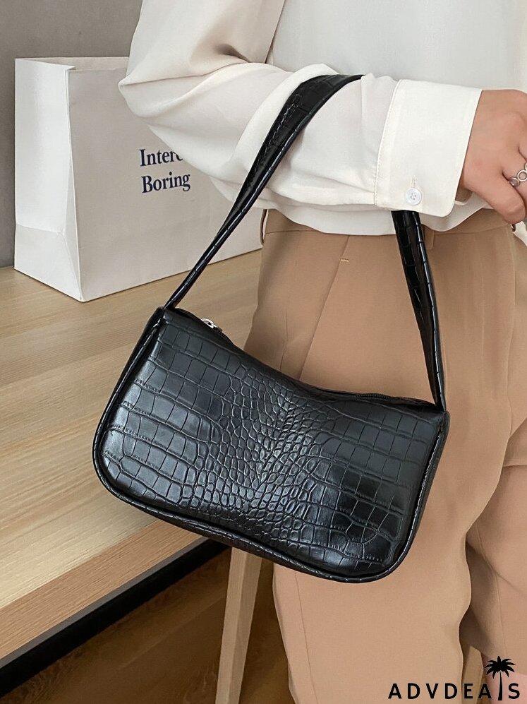 Croc Embossed Baguette Bag