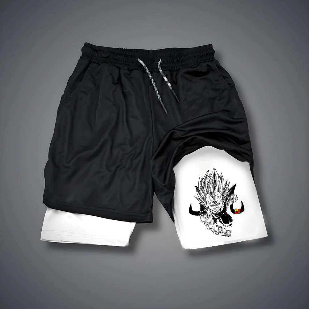 Men's Anime Simple Print Double Layer Gym Shorts