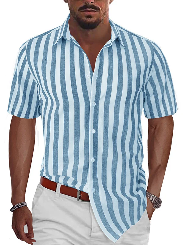 Men's Vacation Casual Striped Short Sleeve Shirt