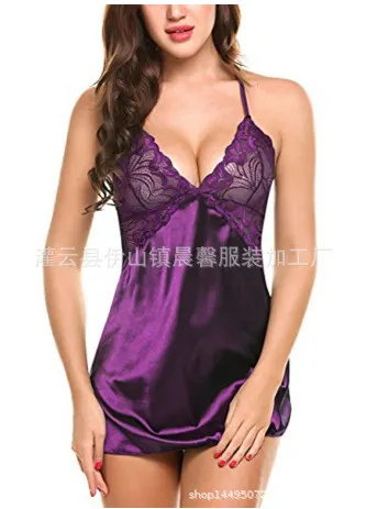 Churchf 2018 Explosion Large-Size Multi-Colored Pyjamas Lace Lace Deep V Sexy Color-Butted Nyoodle Lingerie Direct Selling