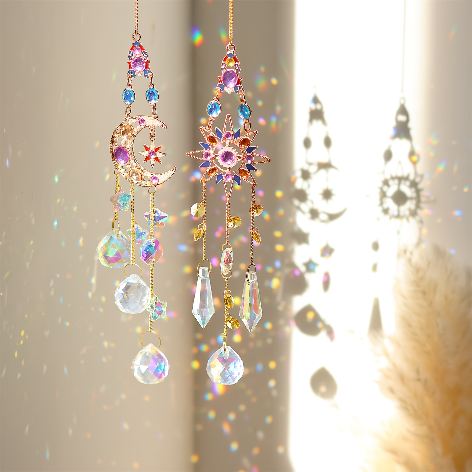 Sun Star Moon Rainbow Maker, Glass Prism Hanging Suncatcher For Window Pendant, Balcony, Wedding, Christmas, Yard, Patio, Wall Decor, Gift For Girl, Birthday Gift