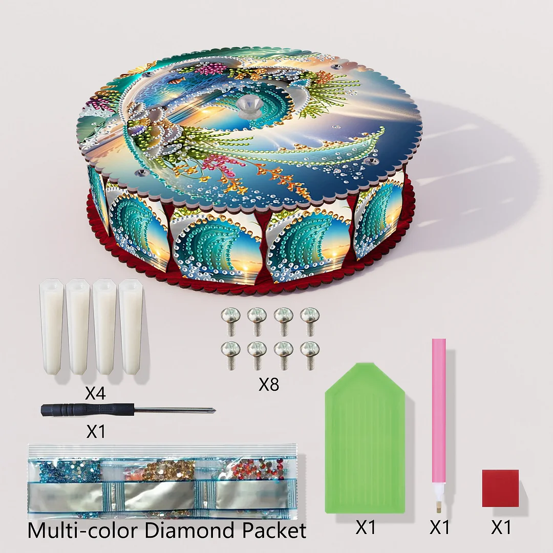 Waves 5D DIY Diamond Art Painting Snack Box with Lid Home Wood Storage Organizer