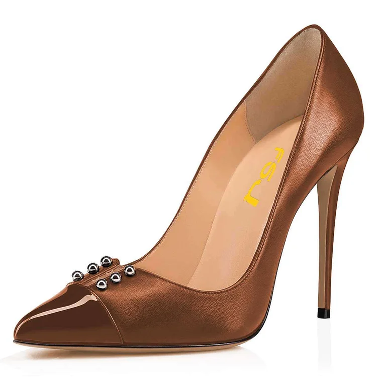 Brown Classic Pointy Toe Stiletto Heels Pumps Office Heel |FSJ Shoes