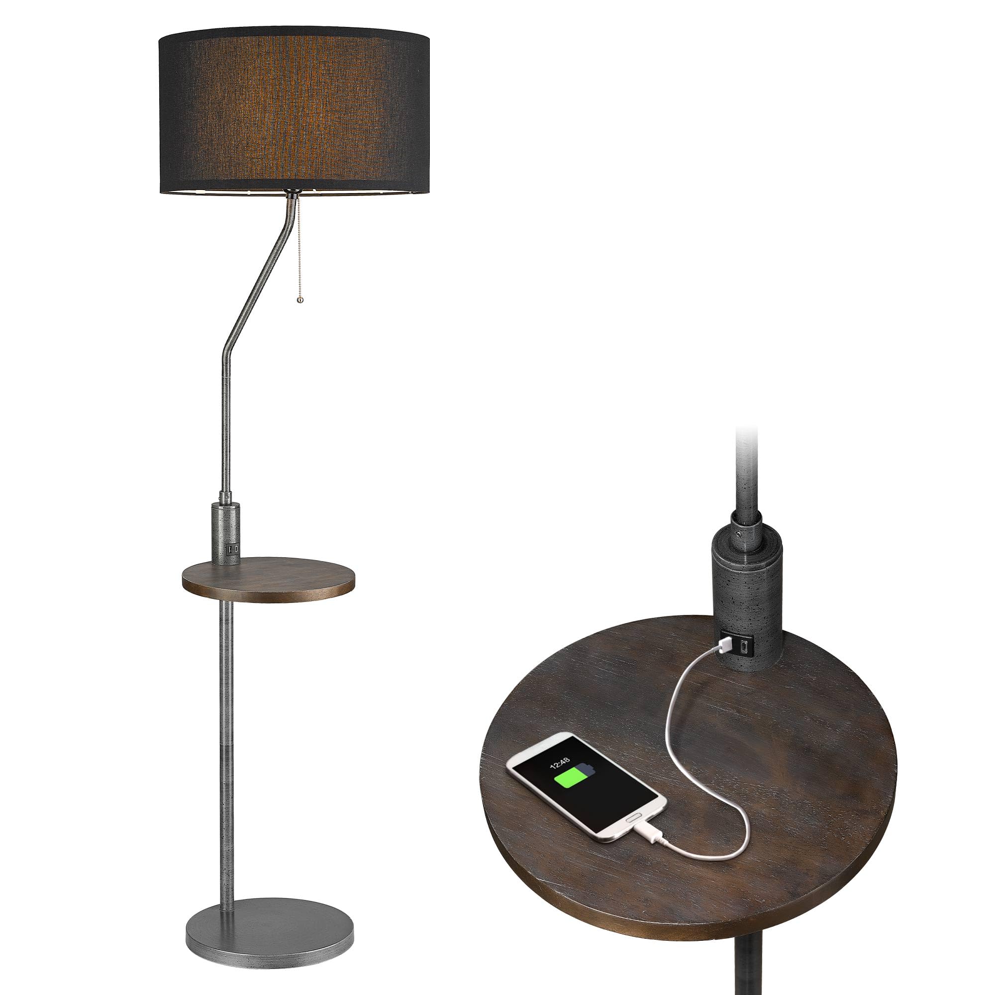 C Shaped End Table Floor Lamp with USB A+C Charging Ports 