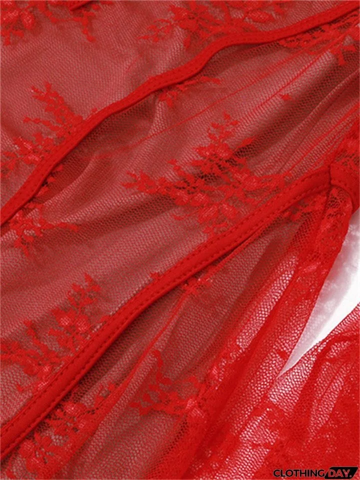 Flared Sleeve Ruffle Sexy Lace Dress for Ladies