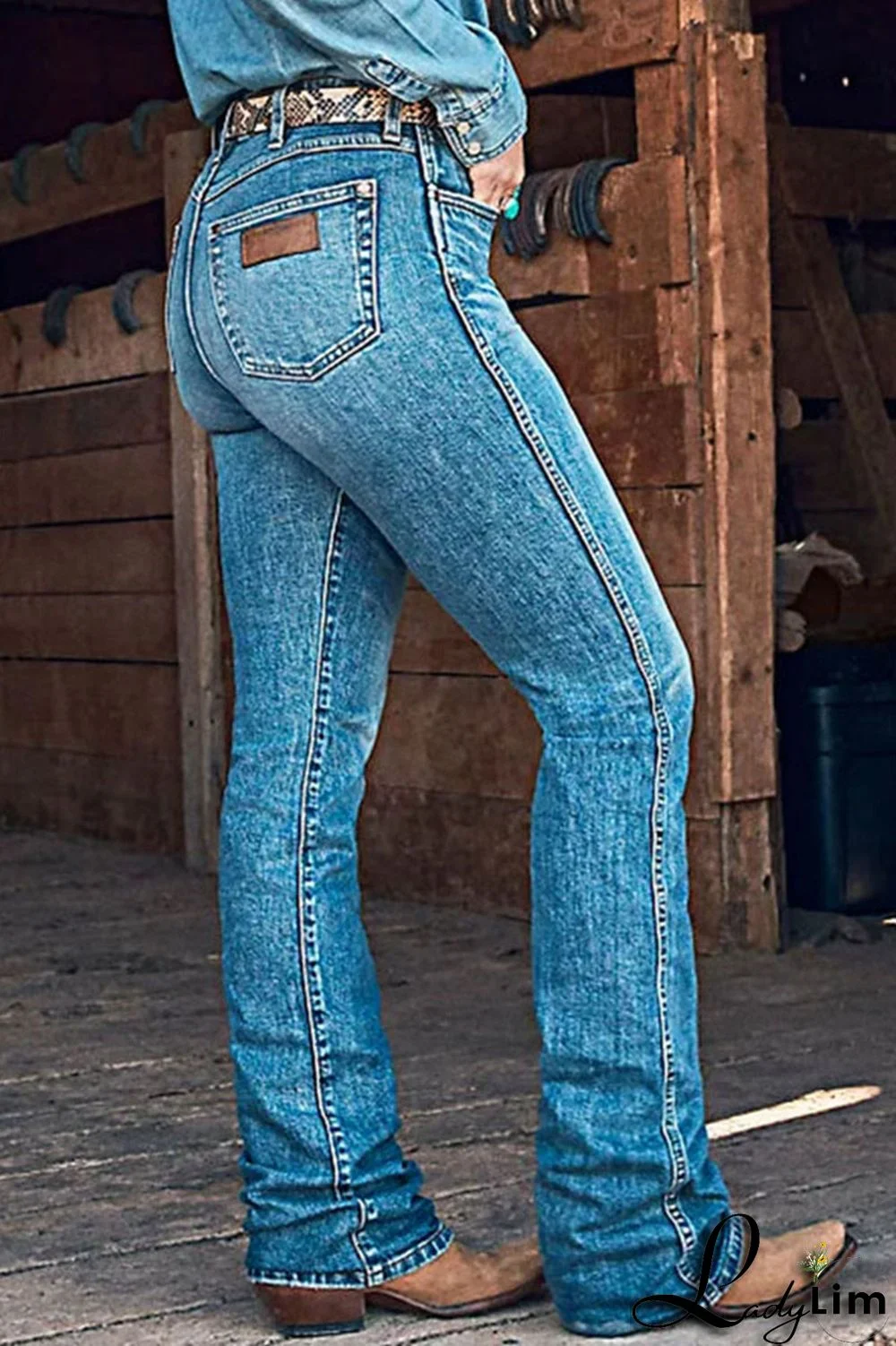 High Waist Zip Fly Bootcut Jeans Without Belt